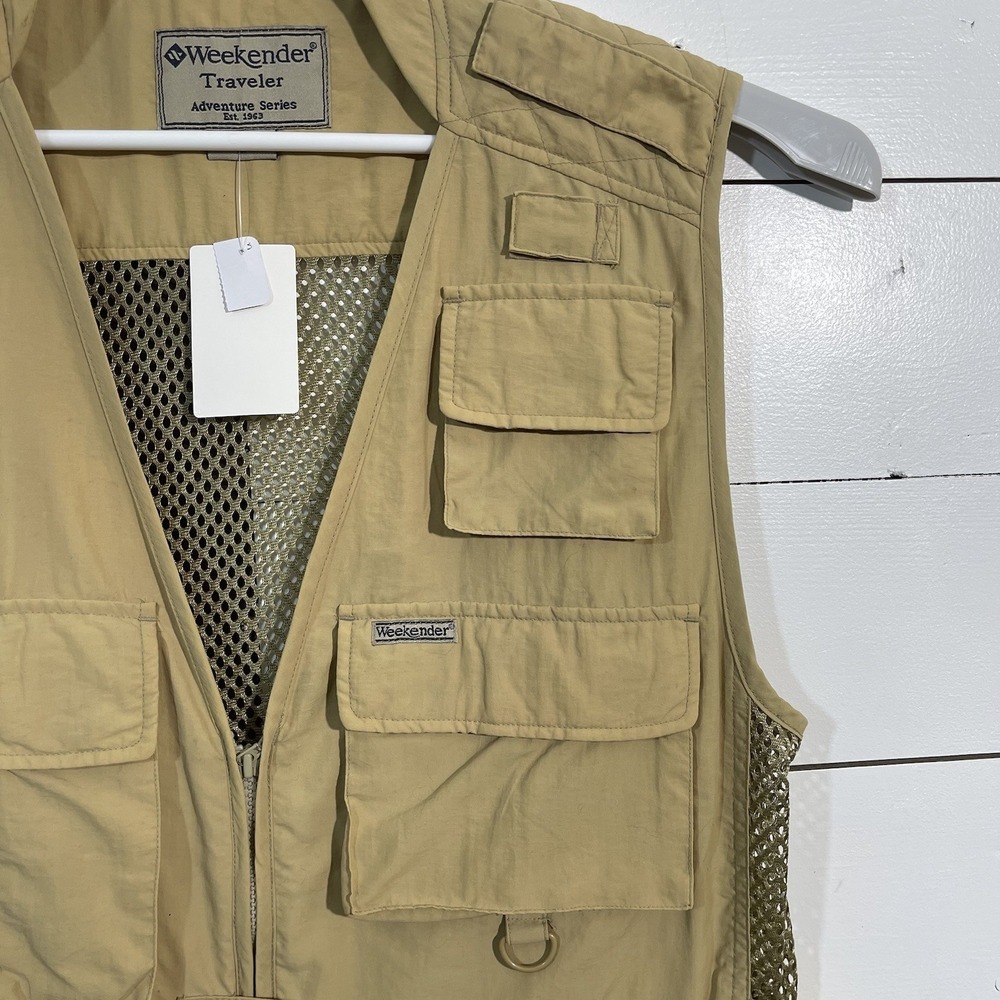 Weekender Traveler Vest Mens Medium Beige Safari Utility Pockets Hunting Fishing - Picture 3 of 8